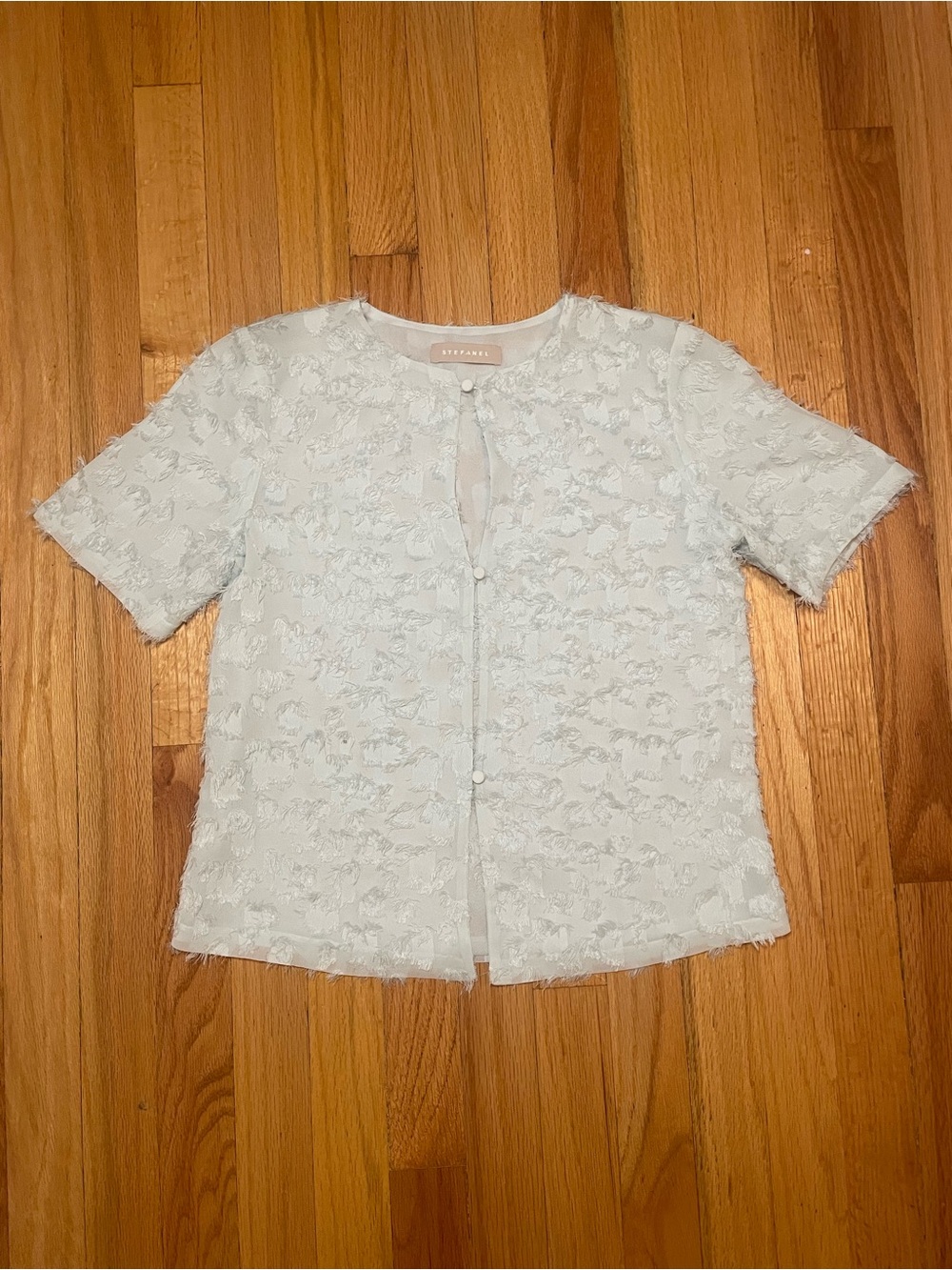 Stefanel Pale Blue Textured Short-Sleeve Button-Down Top